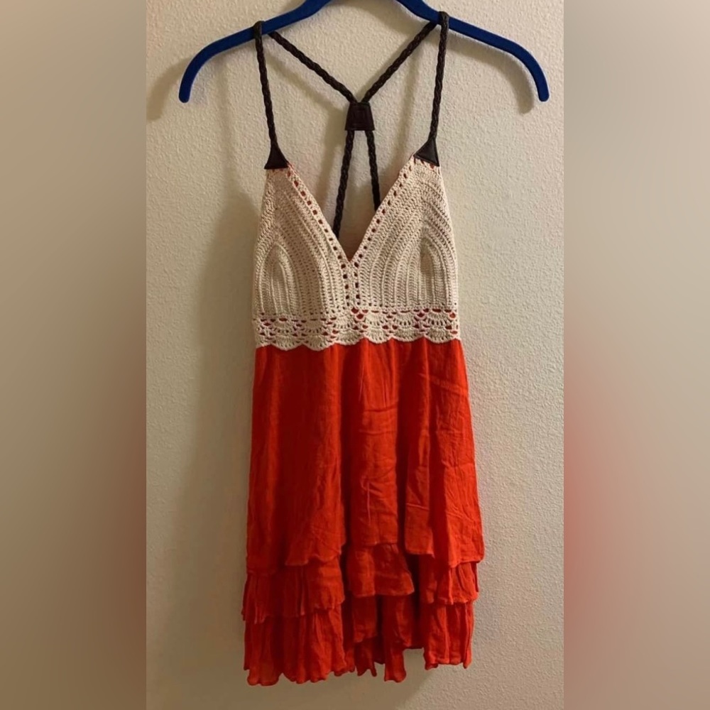 Shyanne Crocheted Front Mini Dress-Tiered Layers-Size Medium-Braided Straps - Picture 1 of 10